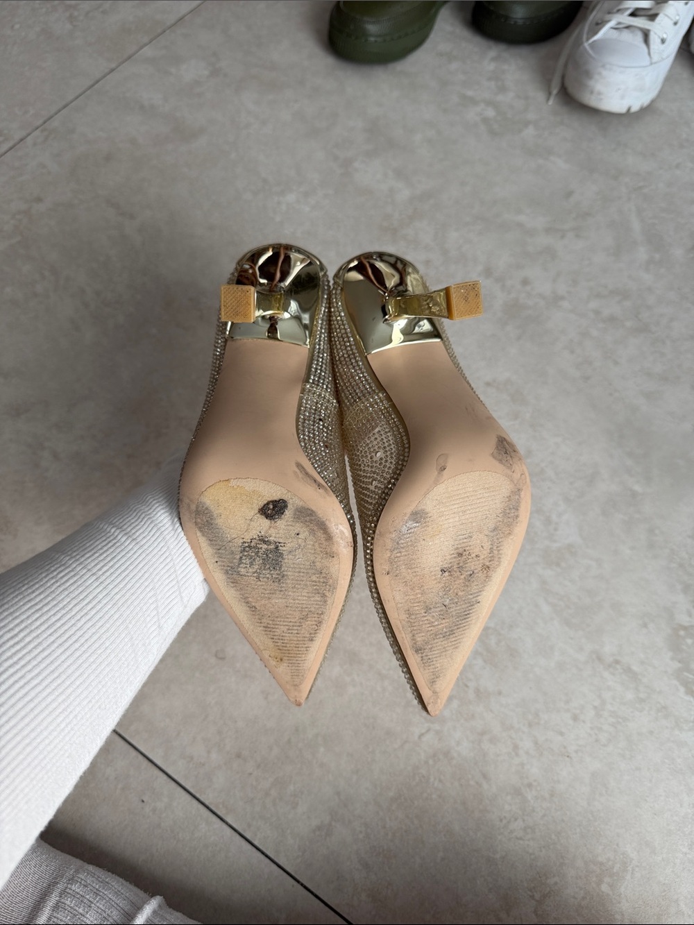 Steve Madden Gold Rhinestone Pointed Toe Pumps - Picture 3 of 4